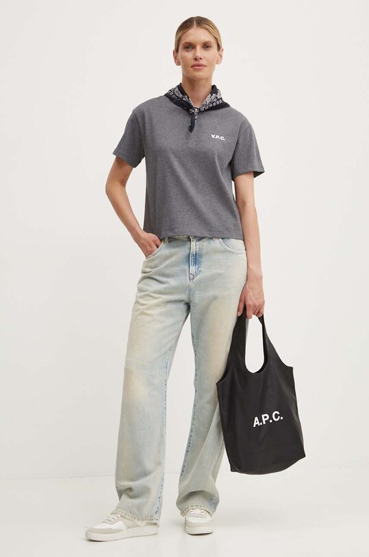 A.P.C. tricou din bumbac t-shirt boxy petit vpc COHBQ.F26390 gri SS25
