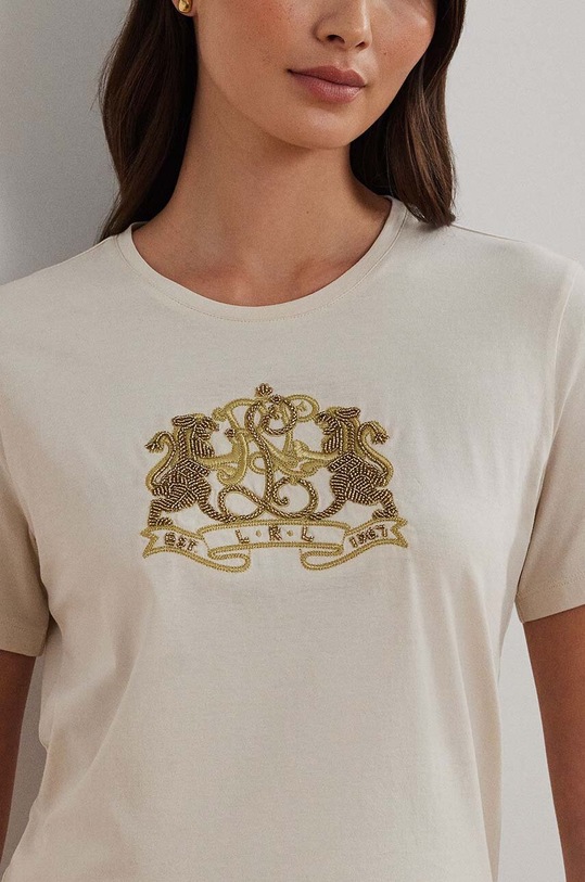 Хлопковая футболка Lauren Ralph Lauren бежевый 200951368