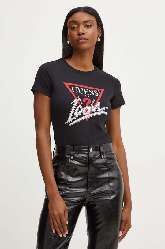 Βαμβακερό μπλουζάκι Guess βαμβάκι μαύρο W4YI32.I3Z14