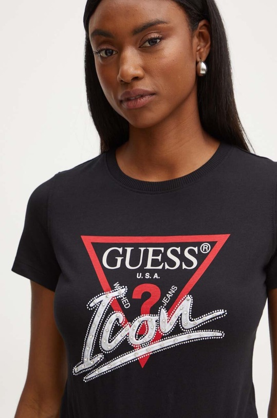 Βαμβακερό μπλουζάκι Guess μαύρο W4YI32.I3Z14