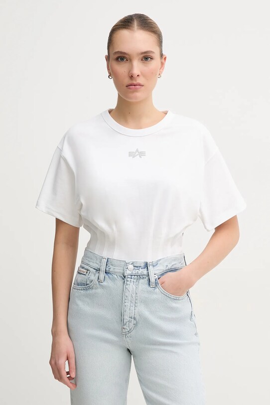 Бавовняна футболка Alpha Industries Waisted бавовна білий 148070