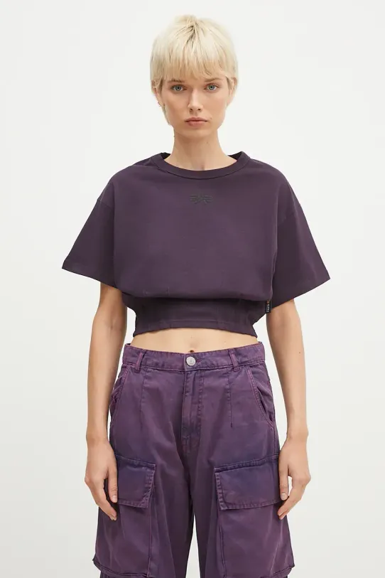 Bavlnené tričko Alpha Industries Waisted relaxed fialová 148070