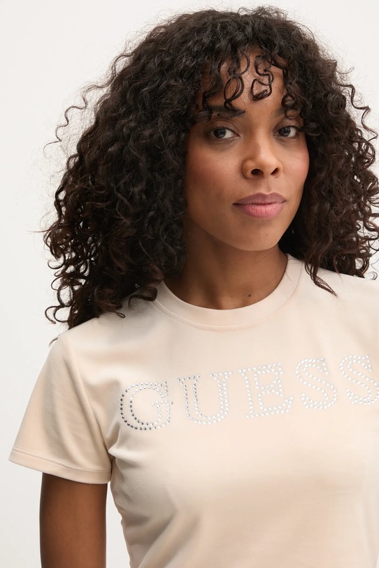 Guess tricou din velur COUTURE bej V4BI29.KBXI2