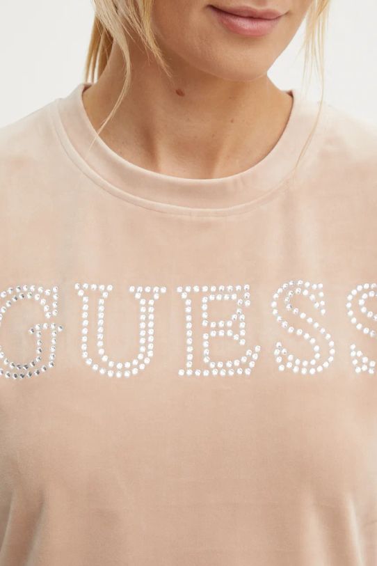 Guess t-shirt welurowy COUTURE V4BI29.KBXI2 brązowy