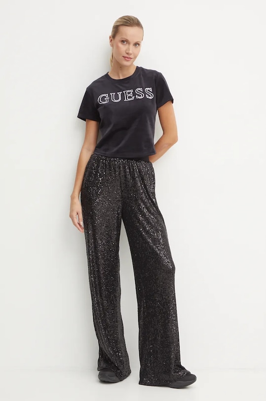 Velurové tričko Guess COUTURE V4BI29.KBXI2 černá AW24