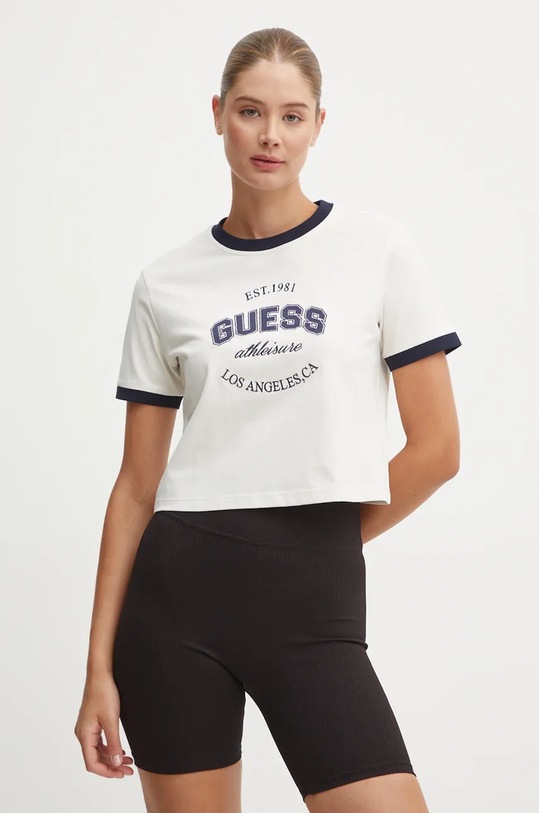 Bavlněné tričko Guess RAQUELLE nášivka béžová V4BI08.K8FQ4