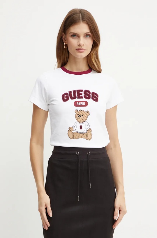 Guess tricou din bumbac SARAH imprimeu alb V4BI10.KA260