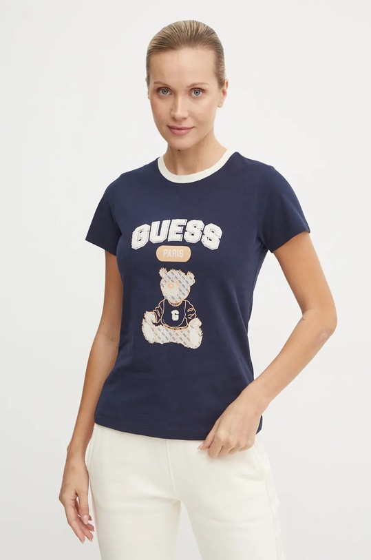 Бавовняна футболка Guess SARAH regular темно-синій V4BI10.KA260