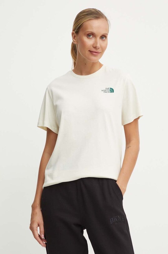 Bavlněné tričko The North Face S/S Relaxed Redbox Tee kulatý béžová NF0A87NK9IZ1