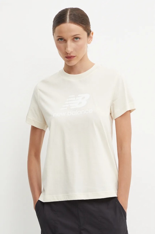 New Balance t-shirt bawełniany regular beżowy WT41502LIN