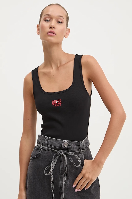 Top Guess Jeans nášivka čierna W4BP43.KA0H1