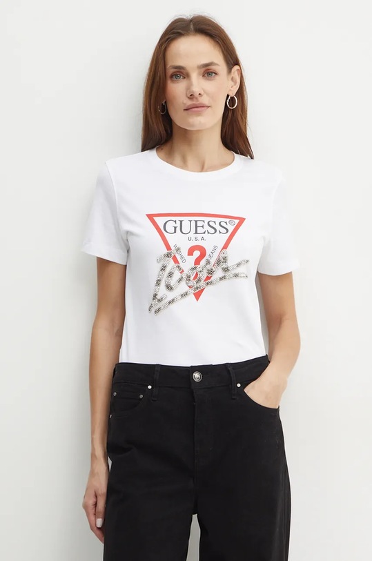Bavlněné tričko Guess potisk bílá W4BI20.I3Z14