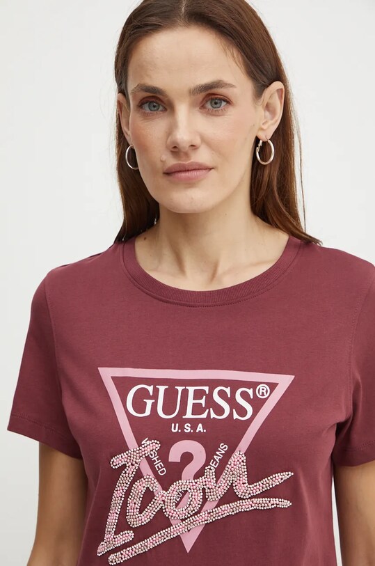 Одежда Хлопковая футболка Guess W4BI20.I3Z14 бордо