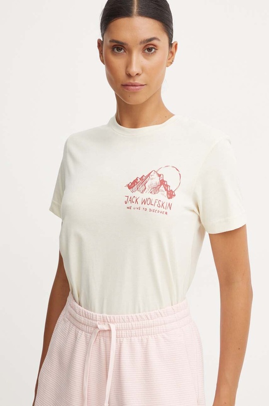 Bavlněné tričko Jack Wolfskin Bergblick potisk béžová A60069