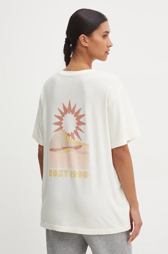 Roxy tricou din bumbac To The Sun print bej ERJZT05799