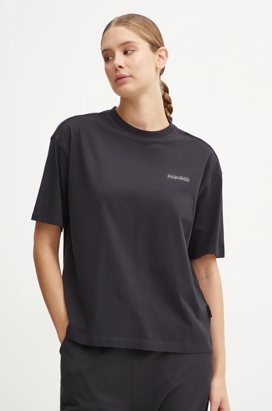 Napapijri t-shirt bawełniany S-Bise nadruk czarny NP0A4HZF0411