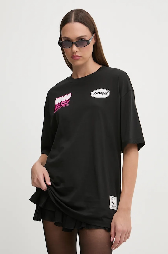 Bavlněné tričko Hugo Blue kulatý černá 50524808