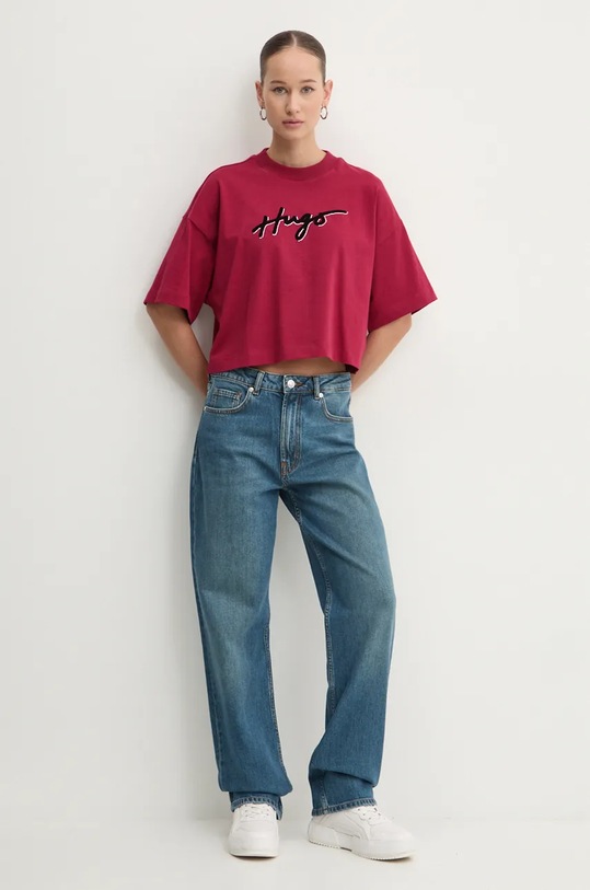 Bavlněné tričko HUGO 50525278 červená AW24