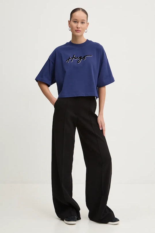 HUGO t-shirt bawełniany 50525278 granatowy AW24