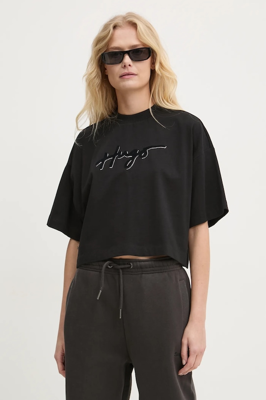 Bavlnené tričko HUGO relaxed čierna 50525278