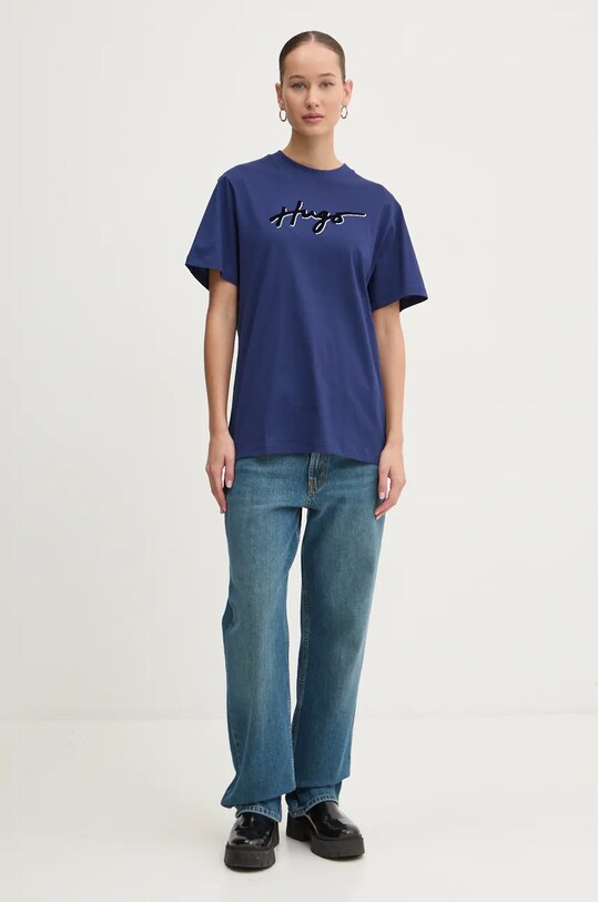 Хлопковая футболка HUGO 50528585 тёмно-синий AW24