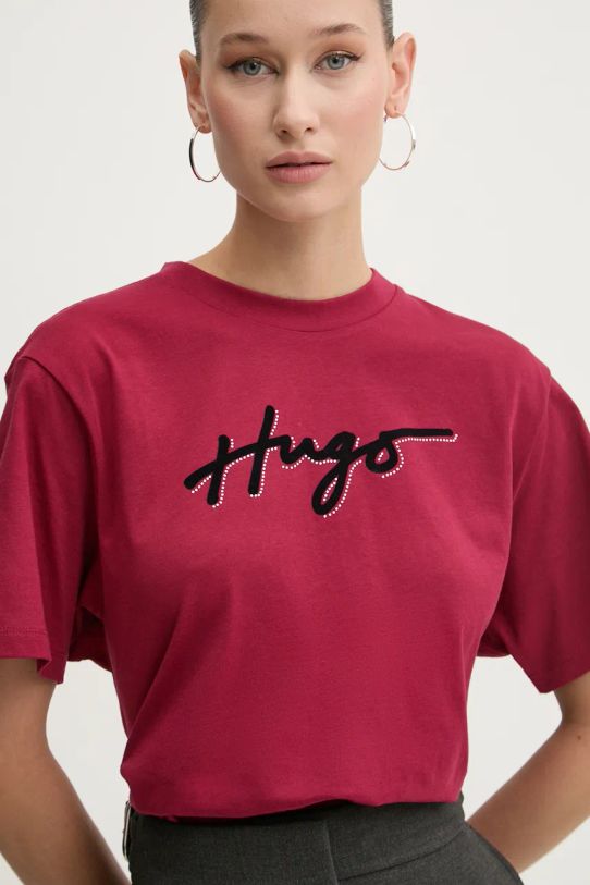 HUGO t-shirt bawełniany bordowy 50528585