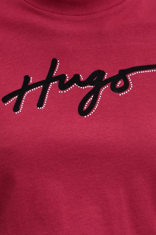 Βαμβακερό μπλουζάκι HUGO 50528585 μπορντό