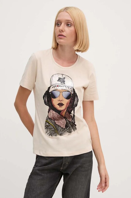 Aeronautica Militare t-shirt bawełniany TS2353DJ638 beżowy AW24