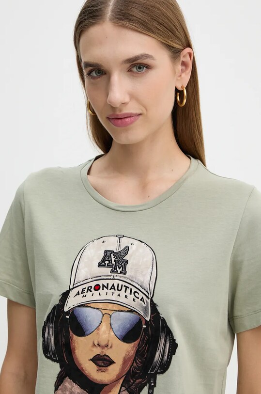 Aeronautica Militare t-shirt bawełniany zielony TS2353DJ638