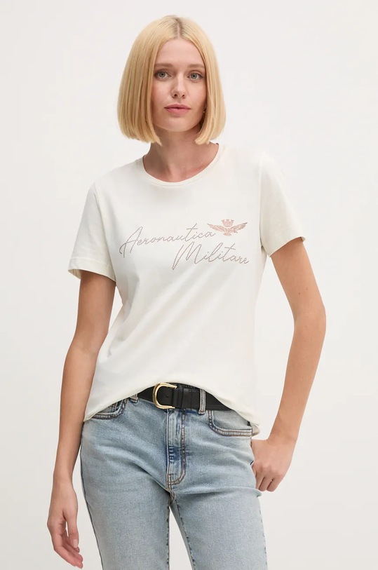 Aeronautica Militare tricou din bumbac imprimeu bej TS2354DJ638