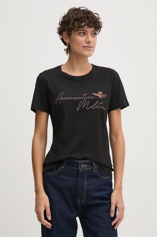 Aeronautica Militare tricou din bumbac negru TS2354DJ638