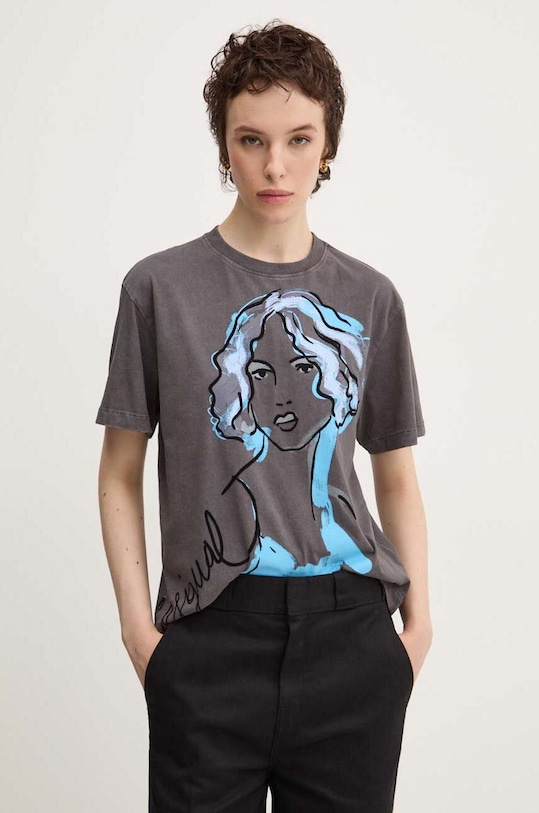 Bavlněné tričko Desigual FACED regular šedá 24WWTK65