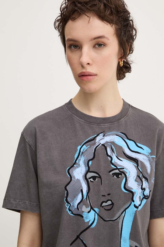 Bavlněné tričko Desigual FACED šedá 24WWTK65