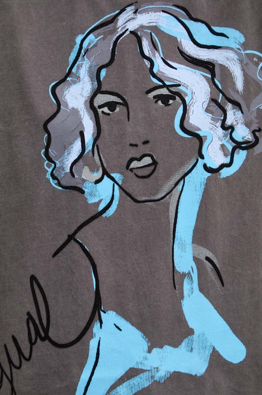 Bavlněné tričko Desigual FACED 24WWTK65 šedá