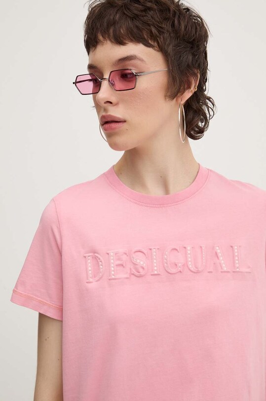 Хлопковая футболка Desigual BRANDY розовый 24WWTK24