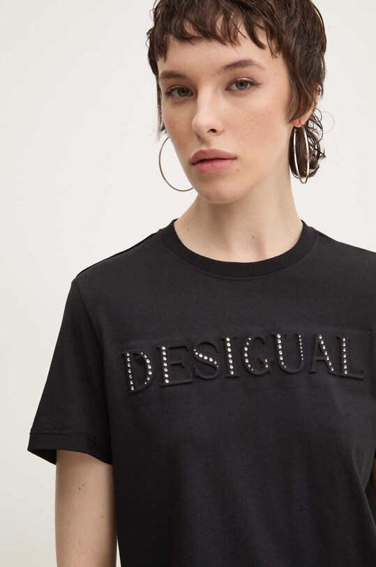 Desigual tricou din bumbac BRANDY print negru 24WWTK24