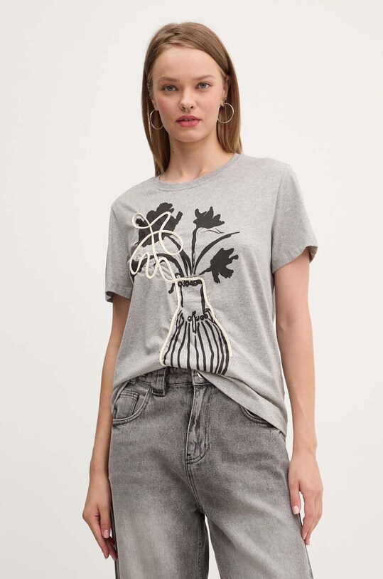 Desigual tricou din bumbac SHADOW imprimeu gri 24WWTK11