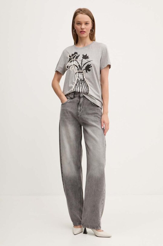 Desigual tricou din bumbac SHADOW 24WWTK11 gri AW24