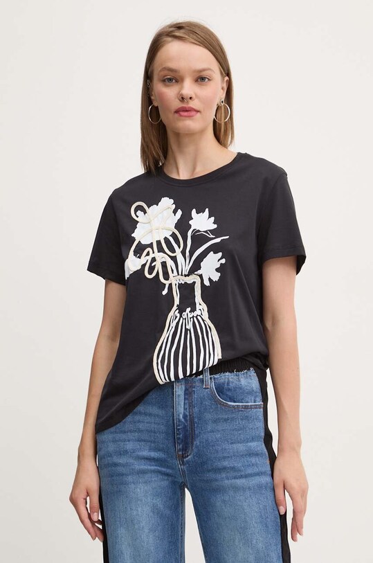 Desigual tricou din bumbac SHADOW imprimeu negru 24WWTK11