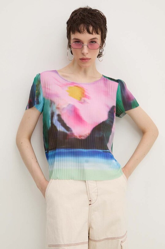 Desigual tricou PLISA cu modele roz 24WWTK95