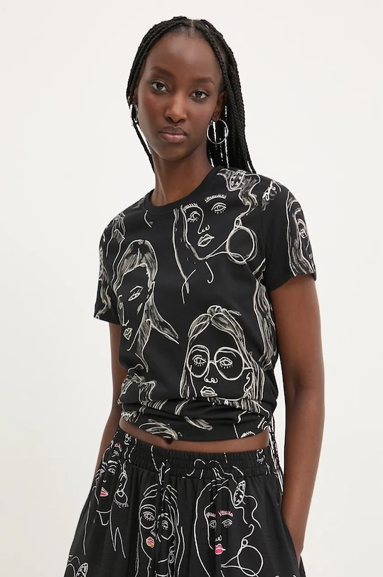 Хлопковая футболка Desigual CARAS хлопок чёрный 24WWTK54