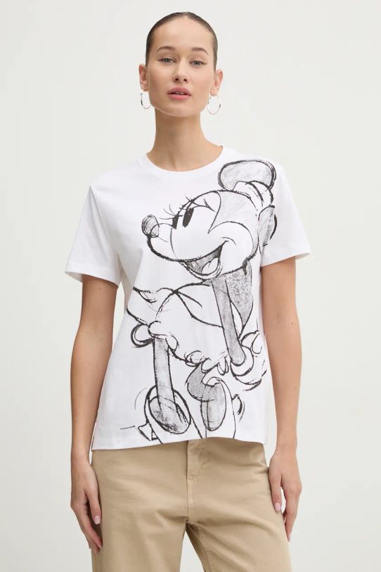 Бавовняна футболка Desigual MICKEYDRAWING бавовна білий 24WWTKA1