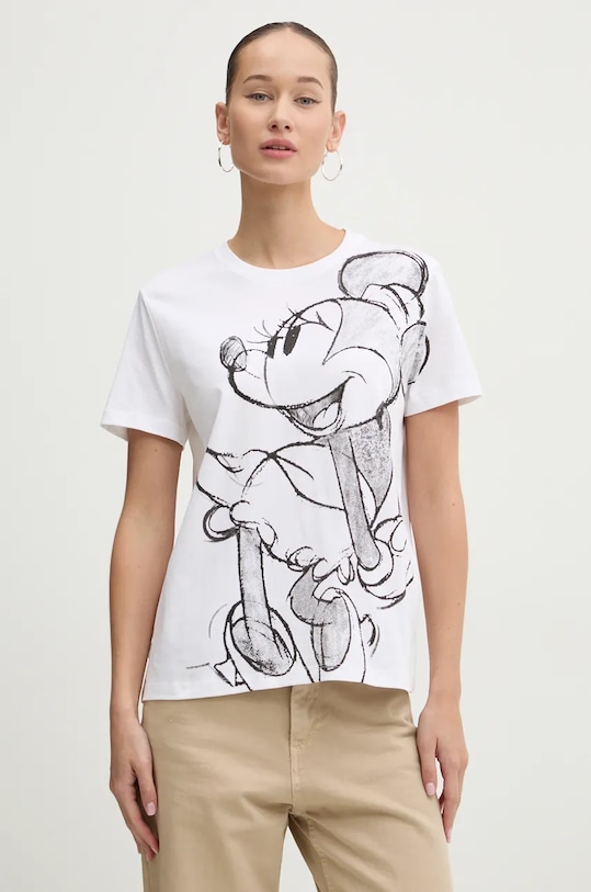 Desigual tricou din bumbac MICKEYDRAWING print alb 24WWTKA1