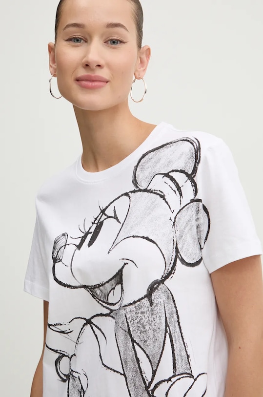 Desigual tricou din bumbac MICKEYDRAWING alb 24WWTKA1
