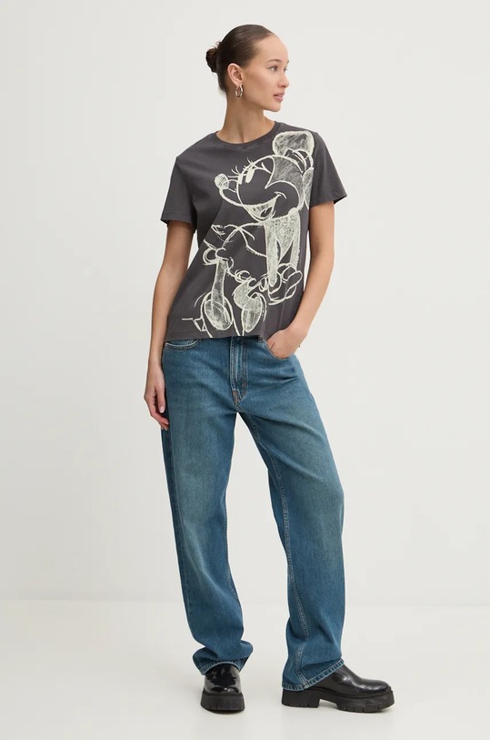Бавовняна футболка Desigual MICKEYDRAWING 24WWTKA1 сірий AW24