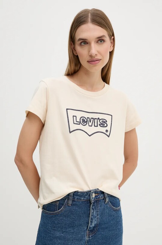Levi's t-shirt bawełniany nadruk beżowy A8804
