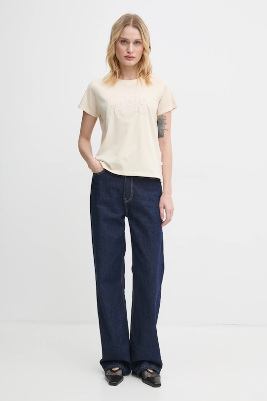 Bavlněné tričko Levi's A8804 béžová SS25