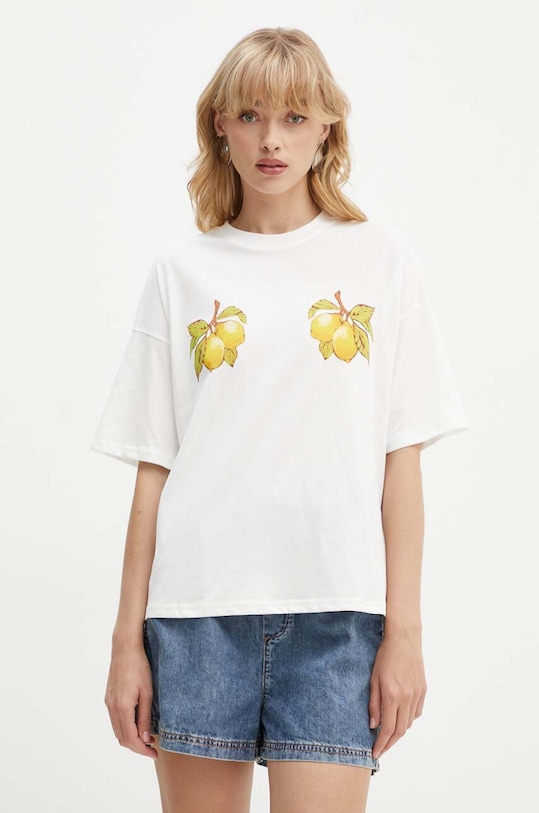 Never Fully Dressed tricou din bumbac print alb NFDTO723