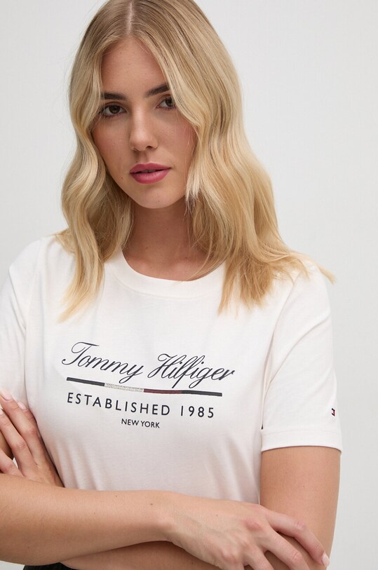 Βαμβακερό μπλουζάκι Tommy Hilfiger βαμβάκι μπεζ WW0WW43502