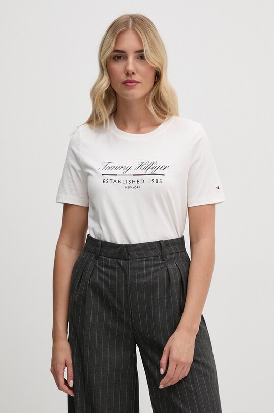 Βαμβακερό μπλουζάκι Tommy Hilfiger μπεζ WW0WW43502